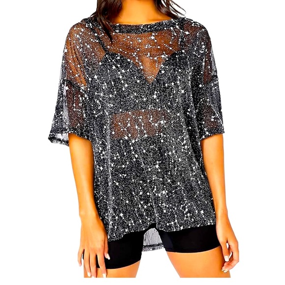 Makemechic Tops - NWOT Short sleeve black galaxy t shirt blouse